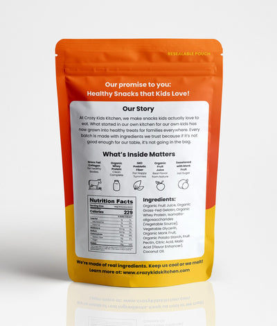 Back view of a snack package with branding and product details on a white background